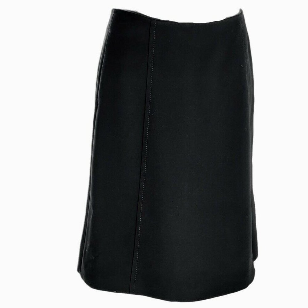 Prada Solid A-Line Panel Knee Length Wool Black W… - image 1